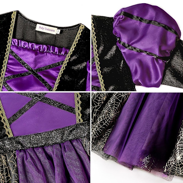 3-10-vuotiaat lapset tytöt Halloween-juhliin Witch-cosplay-mekko ja hattu 3-4 Years