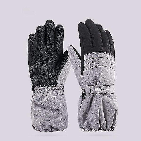 Talvikäsineet tytöille ja pojille lämpimät lapaset lasten hiihtokäsineet ulkokäyttöön vedenpitävä baby fleece-käsine 7-14 vuotiaille Gray