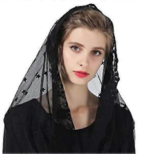 Blomstrete blondeslør hodeplagg latinsk messe mantilla-slør kort skjerf for brudekvinner