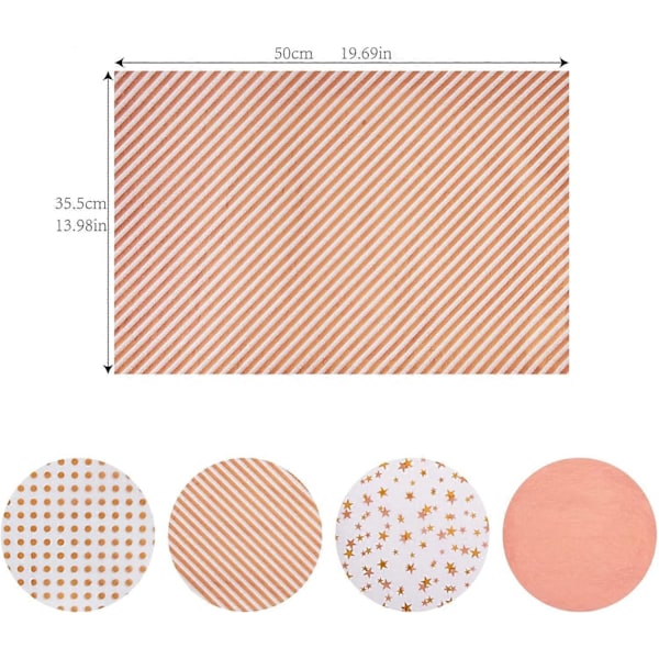 Tunt papper, 120 roséguldfärgade metallpapper, används för bröllop, födelsedag, jul, presentförpackning till fest (50 x 35 cm)