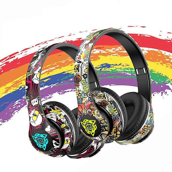 Muoti Graffiti Taitettavat Bluetooth 5.1 Kuulokkeet Langattomat Melua Vaimentavat DJ Bassokuulokkeet Peli Kuulokkeet Tukevat TF-korttia Mikrofonilla