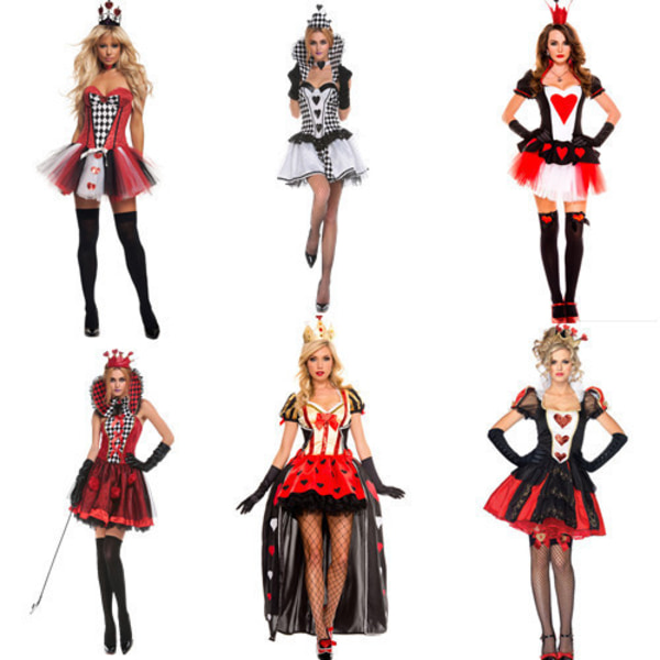 Halloween Queen Klänning Häxdräkt Queen of Hearts Kostym Alice Queen of Hearts Kostym style 3 one size