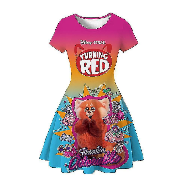 Turning Red Kids Cosplay Costume Girls Mei Red Panda Party Carnival Fancy T-shirt Dress D 9-10 Years