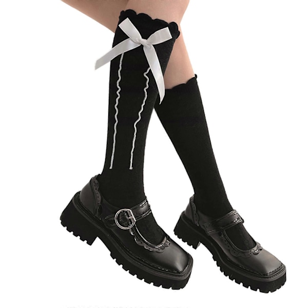 Kvinder Lolita Gotisk Bomuld Lægsokker Harajuku Flæse Kant Sød Bånd Sløjfe Bølget Stribet Kawaii Jacquard Blonde Midt Rør Strømper