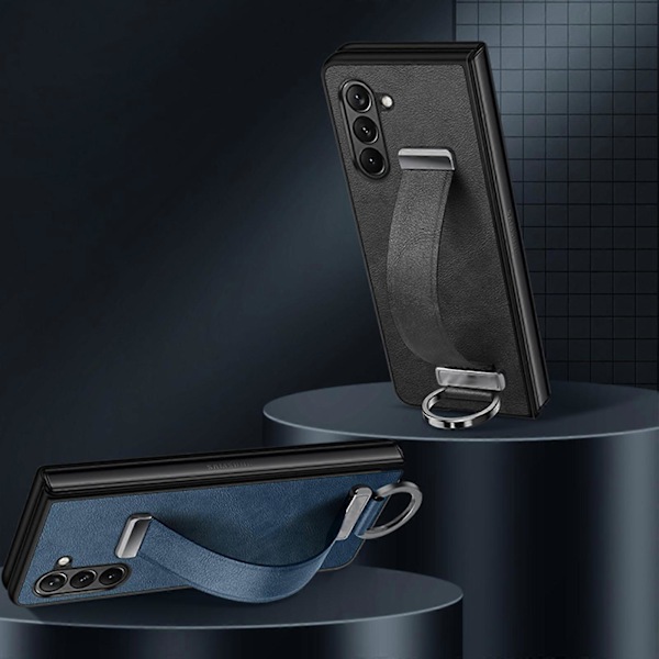 för Samsung Galaxy Z Fold 5 Skal med Handledsrem, Läderskyddande Bumper Skal Ultra Slim Stöttåligt för Z Fold 5 5G