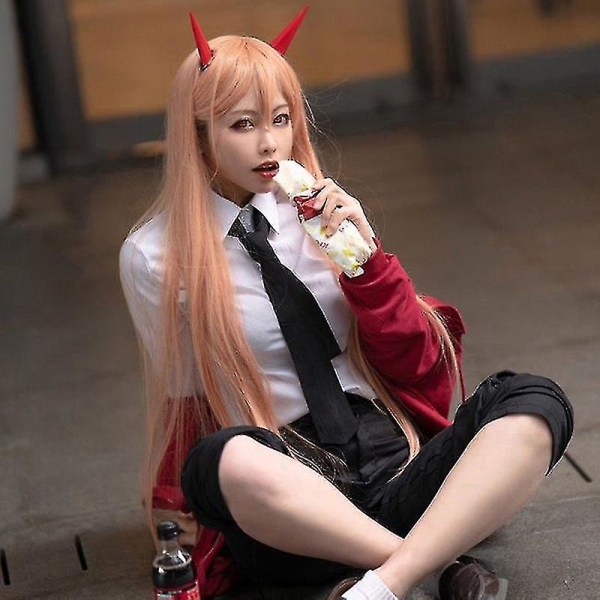 Anime-moottorisaha mies Makima enkeli demoni pitkät oranssit hiukset Cosplay-asu Wigmaster Santa Cosplay peruukki Moottorisaha mies moottorisaha mies Pava oranssi pinkki