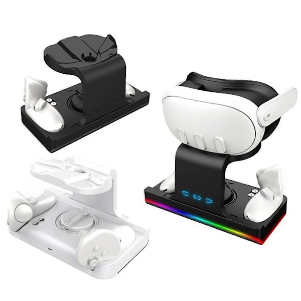 Quest3 VR -kahvojen latausalusta, 3 kuulokkeen värikäs lataustelakka, valkoinen