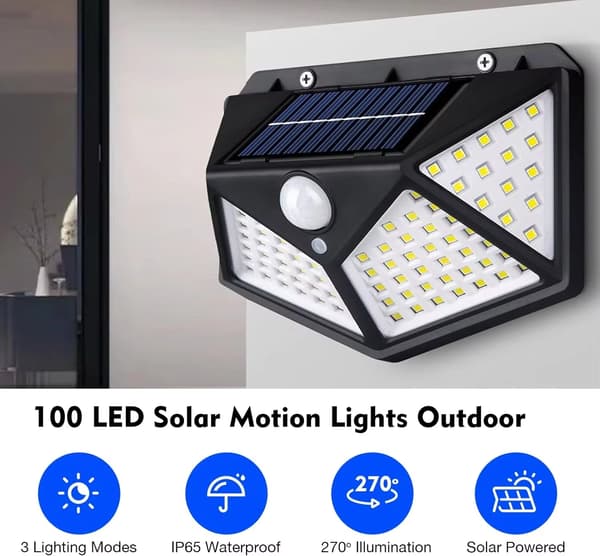 4-pakks Solcellelys for Utendørs med Bevegelsessensor 100 LED 3 Moduser Vanntette Lys