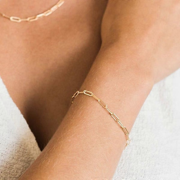 Sirlige Guldkædearmbånd til Kvinder Guldbelagt Simpel Sød Cubansk Led Lås Kæde Kantstensled Kæde Papirclips Toggle Armbånd til Kvinder Piger Smykker