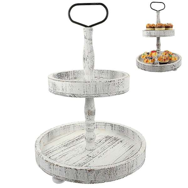 1 Sæt Træ Etagere Kagefad To-lags Fad Træ Rustik Dessert Stand Bondegårdsindretning