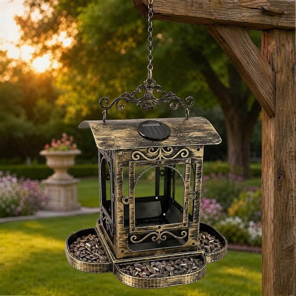 Metal-foderbræt til vilde fugle – 360 graders panoramisk design – til terrasse, have og gårdhave Copper plated