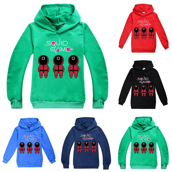 Squid Game Kids Unisex Langærmet Hættetrøje Sweatshirt Pullover Toppe Green 13-14Years