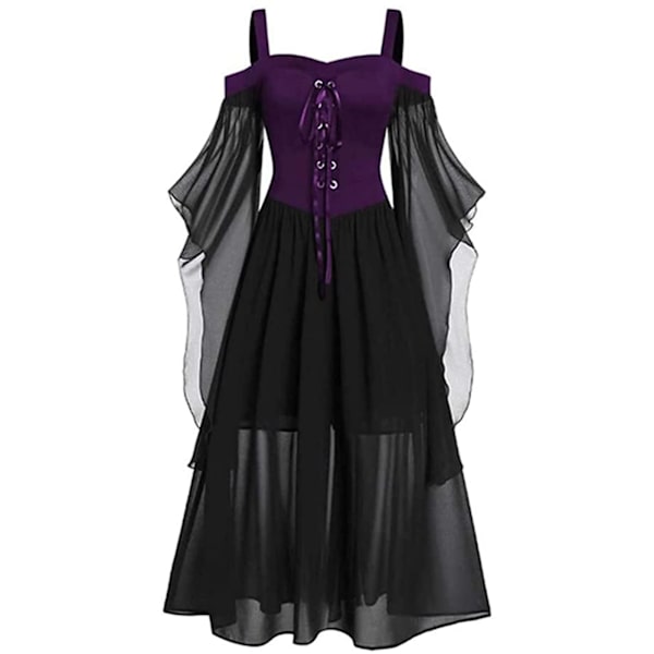 Halloween Medeltida Renässans Cosplay Kostymer Häxa Gotisk Pirat Viking Vestidos Bandage Dress Up Party Xmas Klänning För kvinnor Black XL