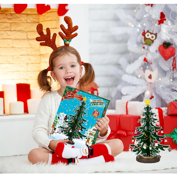 Adventskalender 2023 24-dagers julenedtellingskalender Tretre med ornamenter Bordplate DIY Minitre til jul Green
