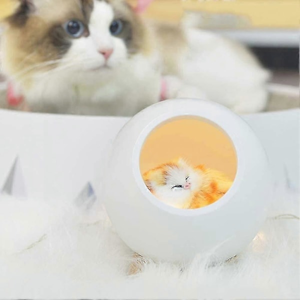 Katt Kjæledyrhus Bordlampe, Søt Katte Nattlampe Lite Kjæledyrhus Dobbel Strøm USB Lading Led Nattlampe