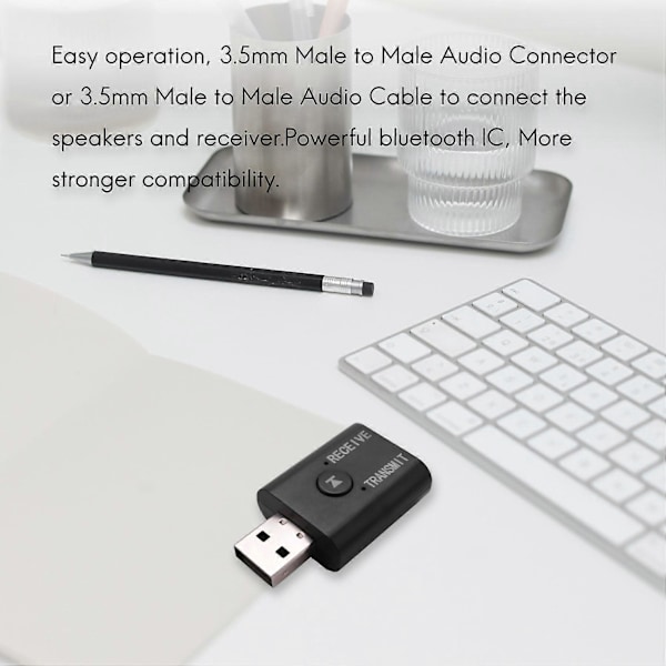 Mini Trådløs Bluetooth Receiver Adapter 5.0 Audio Transmitter Stereo Dongle Aux USB 3.5 mm til Lapt
