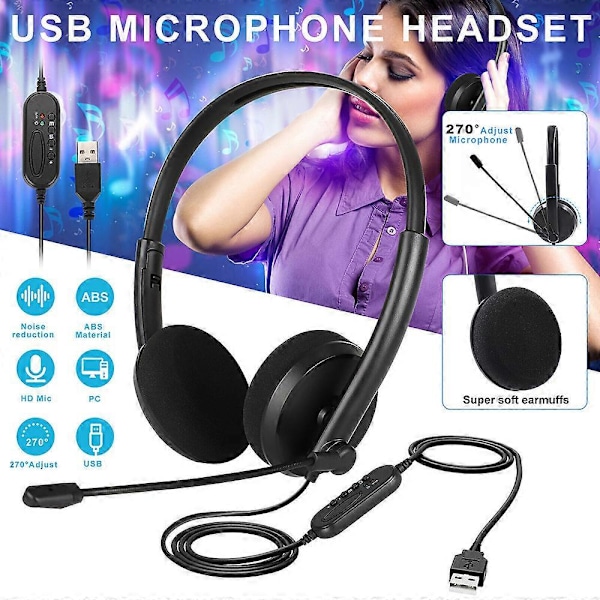 Kablet USB Call Center Headset med Støjreducerende 270° Roterbar Mikrofon Business Pendling Håndfri Hovedtelefon til PC Hjemmekontor
