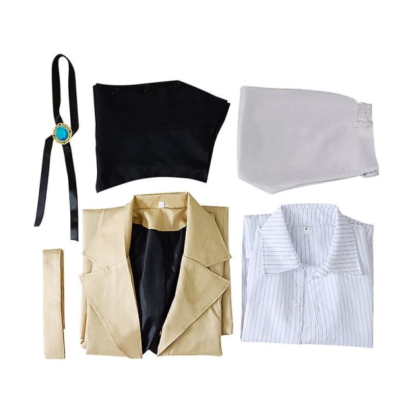 5 stk Anime Bungo Herreløse hunder Dazai Osamu Halloween Carnival Cosplay kostyme antrekk Windbreaker Coat Uniform Drakter For Kvinner Menn Fullt sett med tilbehør XXXL