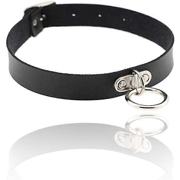 Justerbart Lær Choker Halsbånd Myk PU Sirkel Punk Choker Belte Halskjede for Kvinner Svart