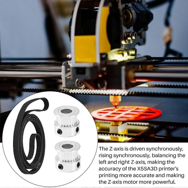 Z-Axis GT2 Kamremskiva Kit 24 Tänder Synkront Hjul och Rem för TRONXY X5SA