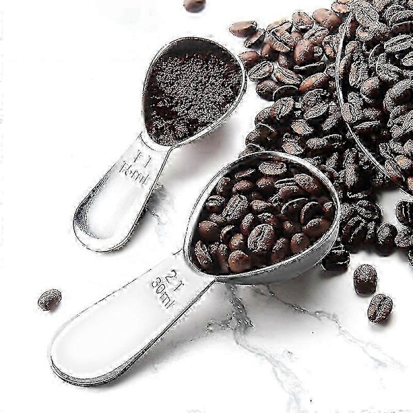 2 Pakk Rustfritt Stål Kaffeskje Sett (15Ml & 30Ml) Kjøkken Nøyaktige Måleskjeer for Kaffebønner