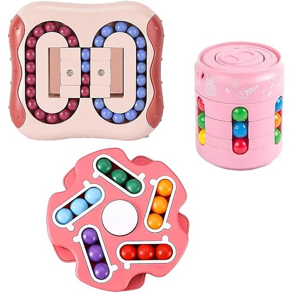Roterande Magisk Böna Stresslindrande Fidget Spinners Magisk Kub, Fingertoppsleksaker Tredelade Set För Barn Tonåringar & Vuxna (rosa)