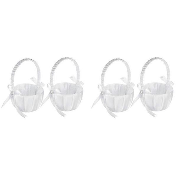 4-pack Bröllops Satinblomkorg, romantisk rosett Party Blomsterflickekorg
