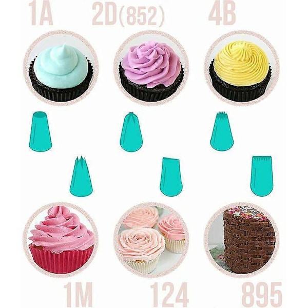 Sett med 6 store profesjonelle konditor-tyller for dekorering av kaker og cupcakes - Kompatibel med sprøytepose