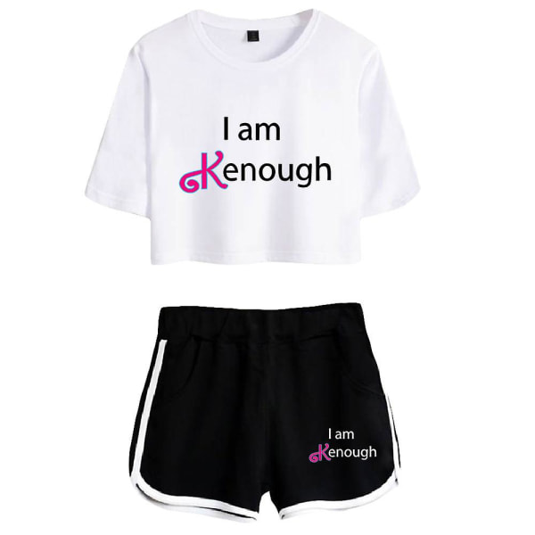 I Am Kenough Merch 2023 Ny film Todelt sæt Kortærmet Cropped Top Navel Tee+shorts Sjove damesæt Fødselsdagsgave style 1 S