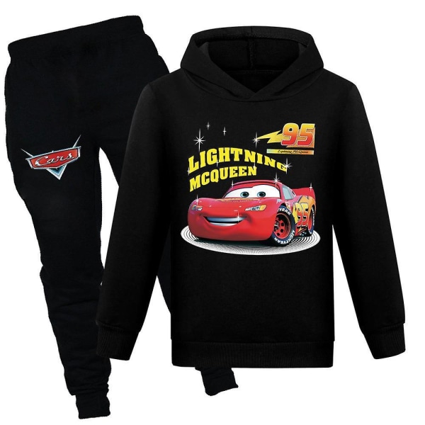 Børn Teenagere Bil Lightning McQueen Pullover Hættetrøje Sweatpants Sæt Black 11-12 Years
