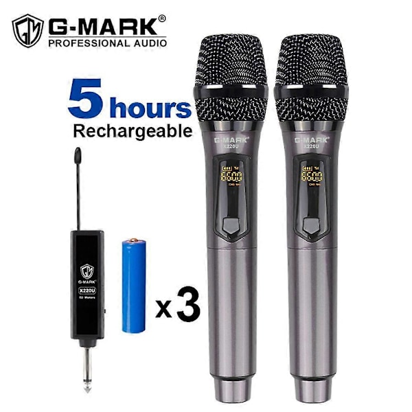 Trådlös Mikrofon G-MARK X220U UHF Inspelnings Karaoke Mikrofon Med Uppladdningsbart Litiumbatteri Mottagare Fungerar 5 Timmar För Högtalare