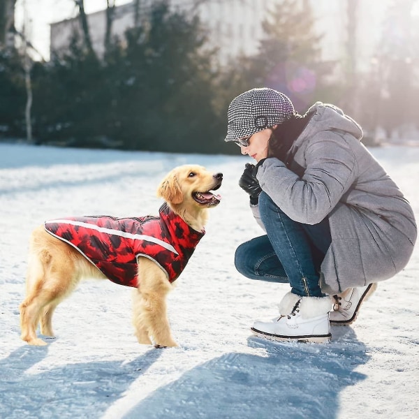 Vanntette hunde-vinterfrakker, kaldtværs-hundejakker med reflekterende striper og selehull Varme hundeklær Red XL