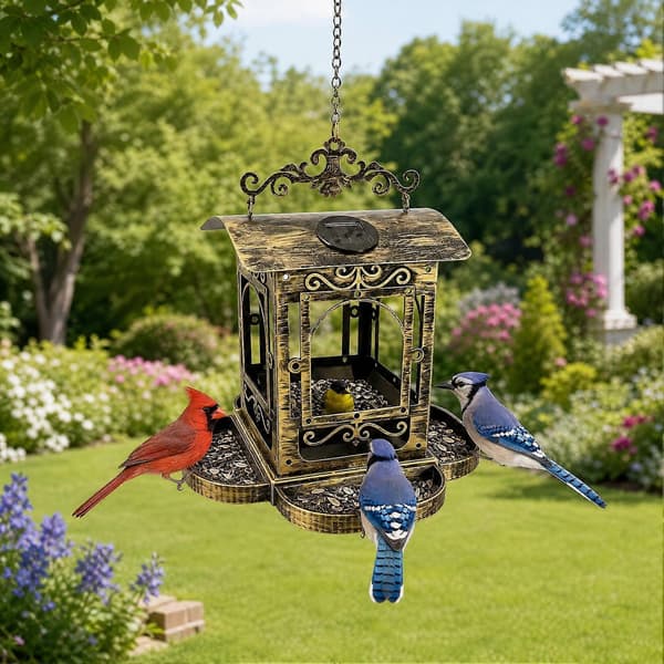 Metal-foderbræt til vilde fugle – 360 graders panoramisk design – til terrasse, have og gårdhave Copper plated