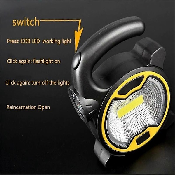 Campinglampe, Multifunktionel Campinglampe med Lommelygtefunktion Led Campinglampe Cob Arbejdslampe Bærbar Batteritype, Gul QYRoadWolf