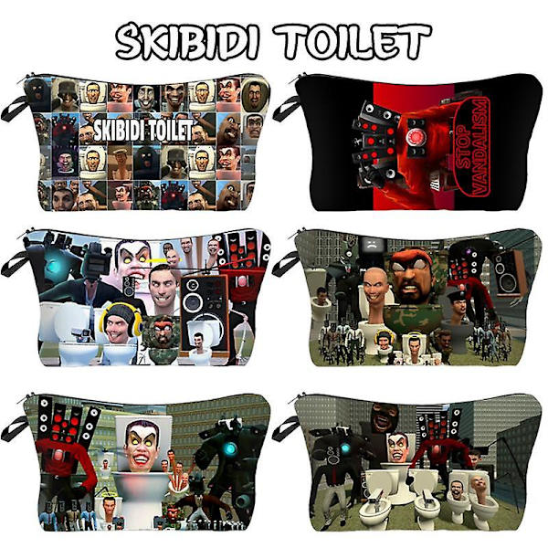 Skibidi Toilet Kosmetiktaske Firkantet Udendørs Multifunktion Rejseopbevaringstaske Dame Toiletartikler Organizer Kvinde Opbevaring Børnegave style 1