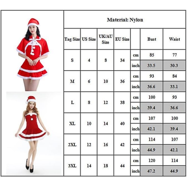 Kvinner Dame Jul Mrs. Santa Mean Girls Perform Kostyme Fancy Dress Rød julenisse Cosplay-antrekk med hatt Long Sleeve S