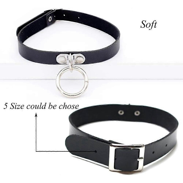 Justerbart Lær Choker Halsbånd Myk PU Sirkel Punk Choker Belte Halskjede for Kvinner Svart