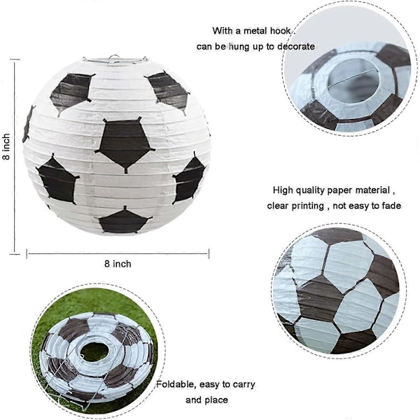 4 stk. 20 cm Fodbold Papirlanterne Dekoration Fodboldmål Fødselsdagsfest Dekoration