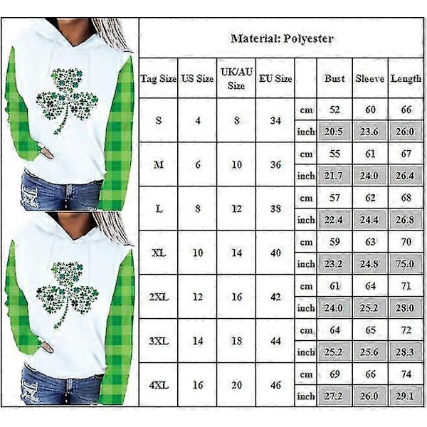 Guoguo Dame Hættetrøjer Toppe St. Patricks Dag Printet Festlig Raglanærme Langærmet Sport Casual Hættetrøje Sweatshirts