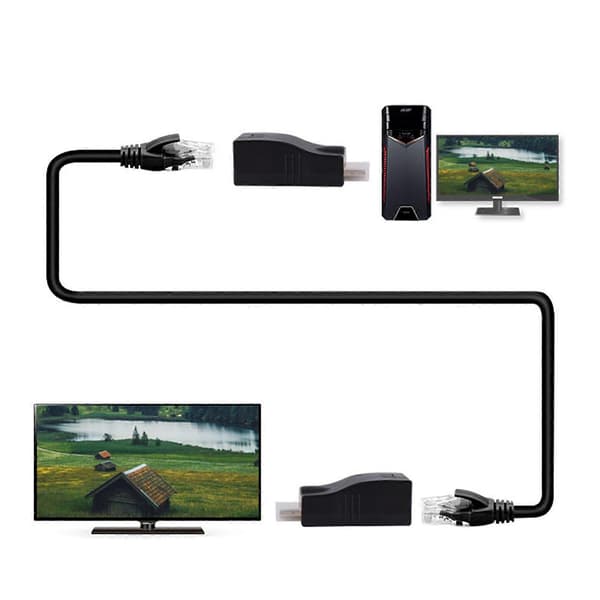 2 stk. HD Multimedia Interface til RJ45 Extender 30 m Transmissionsafstand Bærbar HD Multimedia Interface Extender Sort