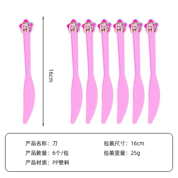 Barbiee-nukke Syntymäpäiväjuhla Koristetarvikkeet Vaaleanpunainen Tyttö Teema Astiat Cup Lautas Ilmapallo Baby Shower Prinsessa Juhlasisustus Lahjat Knife 6PCs