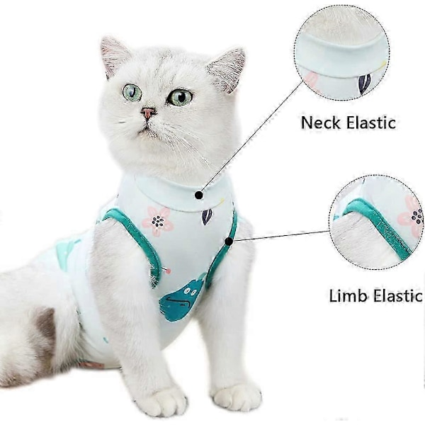 Professionell återhämtningsdräkt för katter med anti-slick för buksår, Kattkläder Grön,