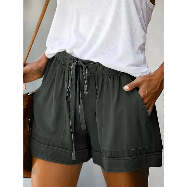 Nya modeller Dragsko Elastiska Midjeshorts, Lediga Bekväma Shorts Med Fickor För Sommaren, Damkläder