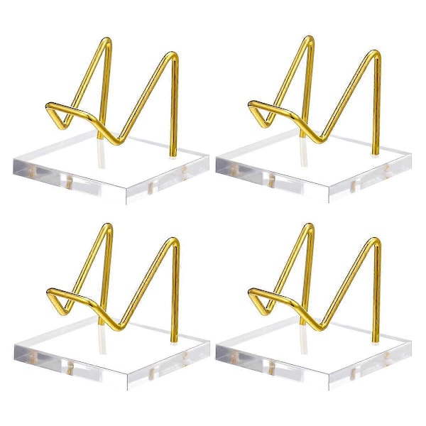 4 stk. Akryl Displaystativ med Gull Metallarmer Display Sokkel med Akrylbase Dekorativt Gull