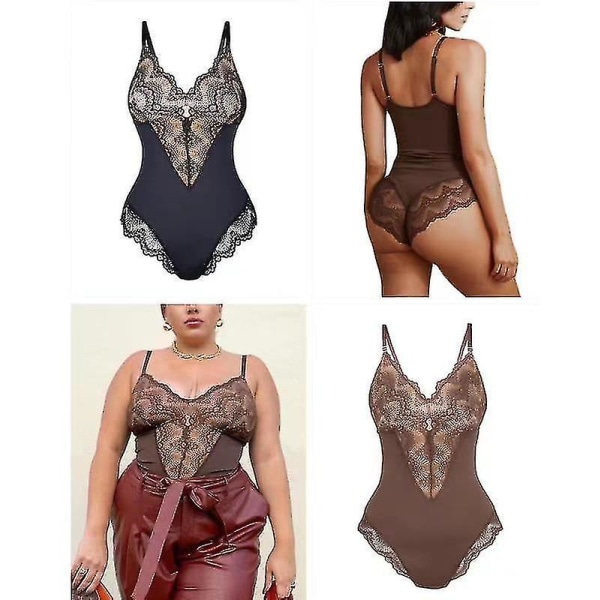 Tflycq Lace Bodysuit naisille Tummy Control Shapewear V-pääntie, Selkänojaton Camisole Hihattomat Slimmit Topit Brown S