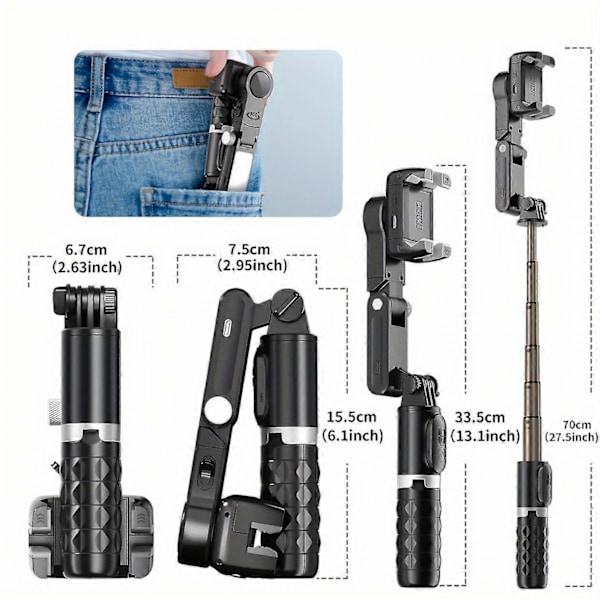 Smartphonens universalleds-stabilisator, KOSCHEAL 2-akset automatisk ansigtssporings-selfiestang med stativ