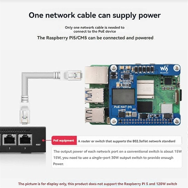 for 5/CM5 PoE HAT Power over Ethernet HAT(H) 5V 5A Støtte 802.3af/At PoE Utvidelseskort for RPI 5