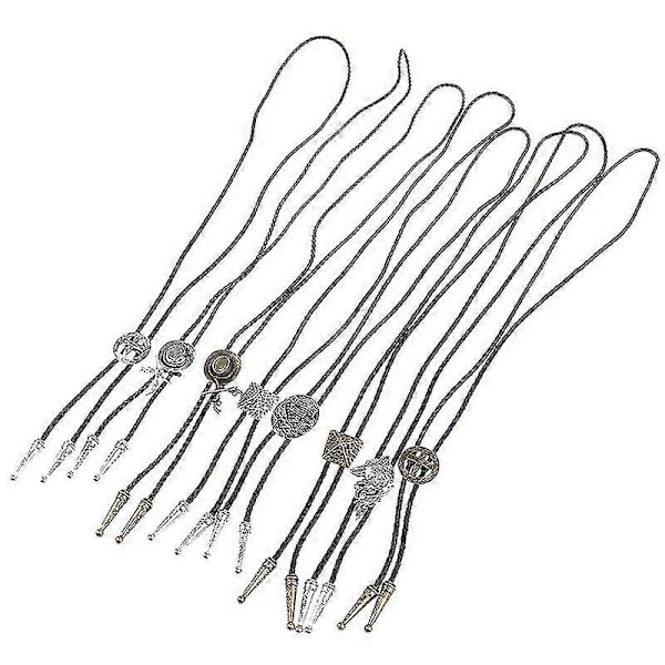 Vintage Cowboy Hat Legering Herre Bolo Tie Læder Reb Lang Halskæde