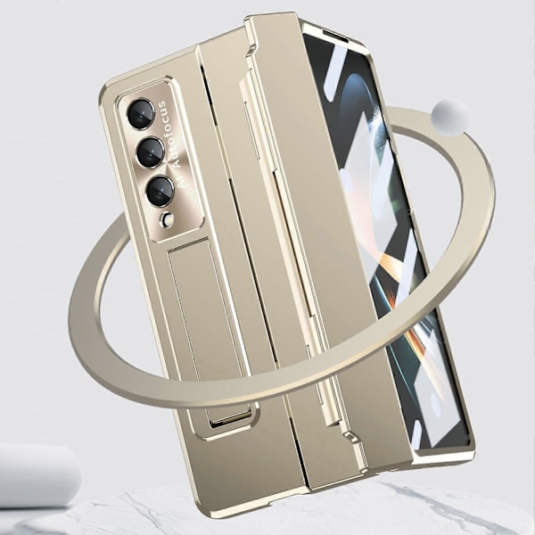 för Samsung Galaxy Z Fold 5 Skyddande med gångjärnsskydd, Inbyggt skärmskydd Ställ Plätering PC Allomfattande Skal för Z Fold 5 (2023)