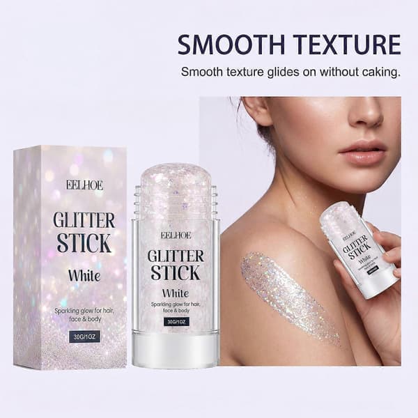 Krämig Vit Glitter Sminkstift, Långvarig, Icke-flagande Formula med Enkel Applicering 2PCS